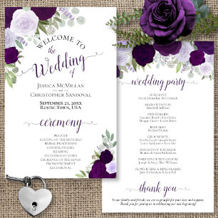 Dusty Lila & Plum Floral Budget Hochzeitsprogramm