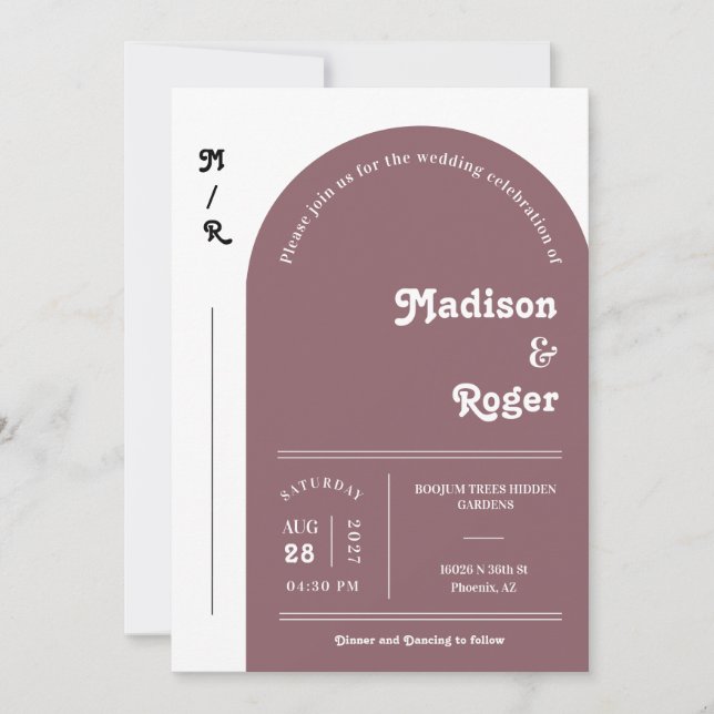 Dusty Lila Retro Arch Foto QR Code UAWG Groovy Einladung (Vorderseite)