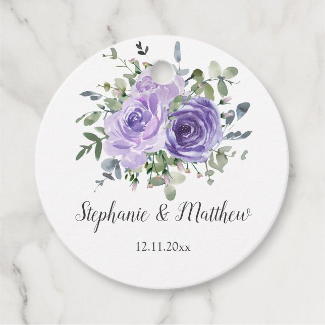 Dusty Lila Rose Eukalyptus Botanische Hochzeit Geschenkanhänger (Vorderseite)