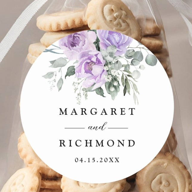 Dusty Lila Rustic Floral Wedding Runder Aufkleber (Von Creator hochgeladen)