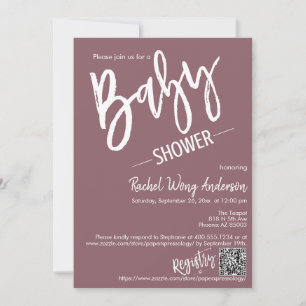 Dusty Lila Script Baby Shower QR Code Foto Einladung