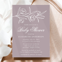 Dusty Lila Sketched Floral Baby Shower Einladung