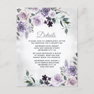 Dusty Lila und Silver Gray Floral Rustic Wedding Begleitkarte