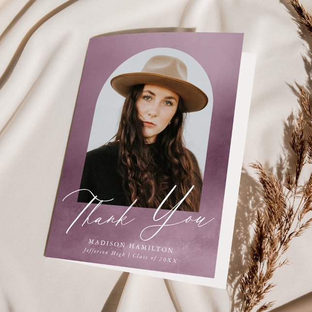 Dusty Lila Watercolor Arch Foto Abschluss Dankeskarte (Von Creator hochgeladen)