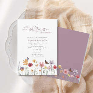 Dusty Lila Watercolor Wildblume Babydusche Einladung