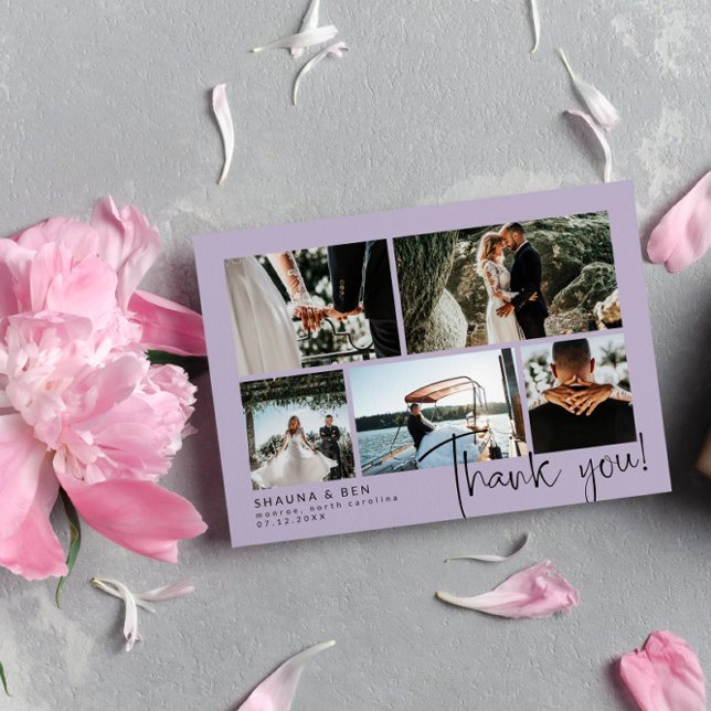Dusty Lila Wedding Foto Collage Vielen Dank Dankeskarte (Von Creator hochgeladen)