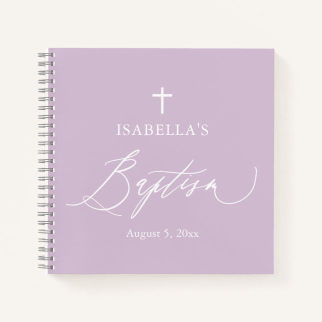 Dusty Lila White Cross Girl Taufbuch Notizbuch (Vorderseite)