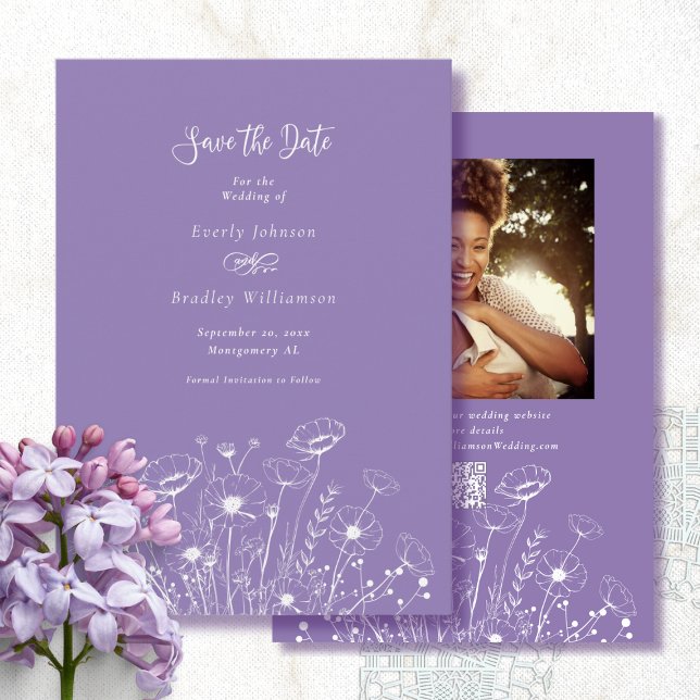 Dusty Lila White Floral Save the Date Hochzeit Einladung (Von Creator hochgeladen)