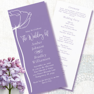 Dusty Lila White Floral Script Einfache Hochzeit Programm