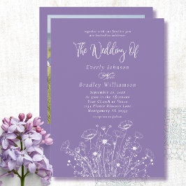 Dusty Lila Wildblume QR Code Foto Hochzeit Einladung