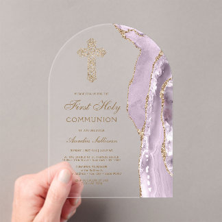 Dusty Lilac Agate First Communion Acryleinladungen