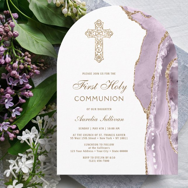Dusty Lilac Agate First Communion Invitation Einladung (Von Creator hochgeladen)
