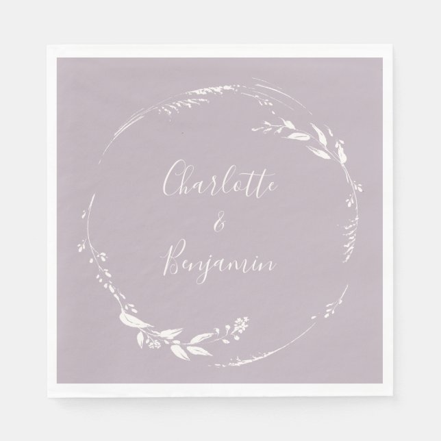 Dusty Lilac Floral Wreath Calligraphy Personalisie Serviette (Vorderseite)