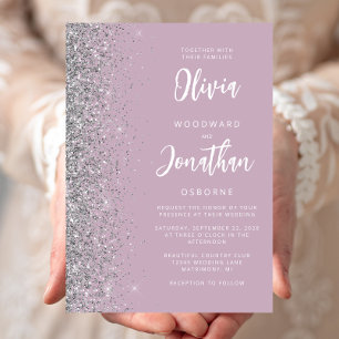 Dusty Lilac Silver Glitzer Calligraphy Wedding Einladung