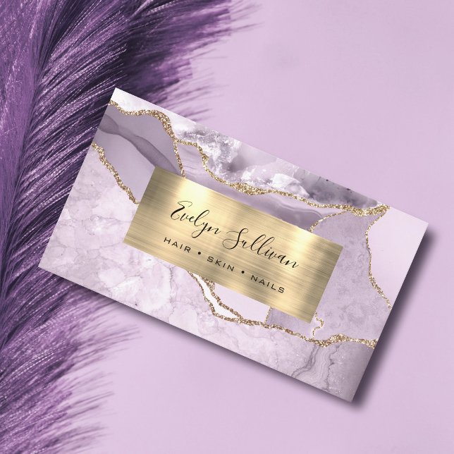 Dusty Lilac und Gold Agate Business Card Visitenkarte (Von Creator hochgeladen)