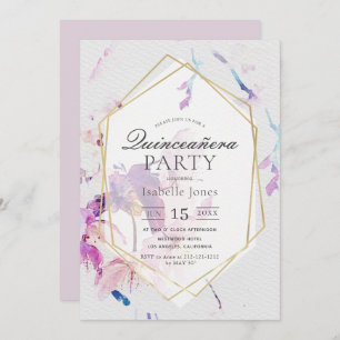 Dusty Lilac Watercolor Floral Quinceañera Einladung
