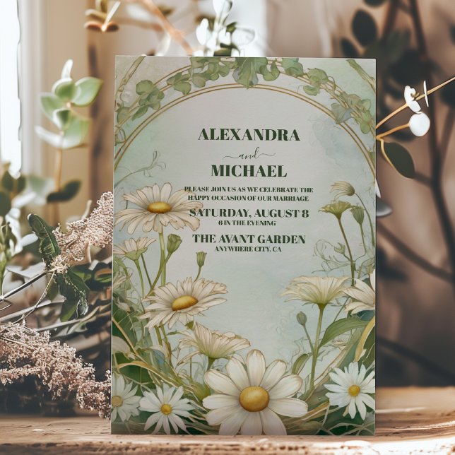 Dusty Marguerite Daisy Wedding Art Einladung (Von Creator hochgeladen)