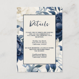 Dusty Marine blau & weiß blühende Wasserfarbe Begleitkarte