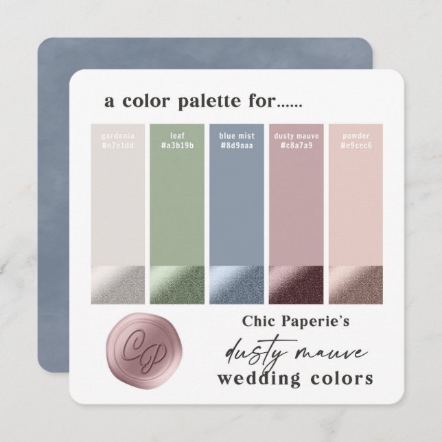 Dusty Mauve & Blue 2022 Wedding Color Palette Card Einladung (Vorne/Hinten)
