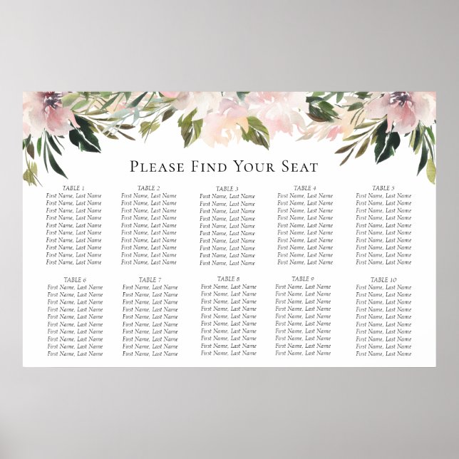 Dusty Mauve Botanical Wedding Seating Chart Poster (Vorne)