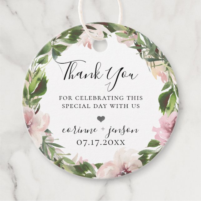 Dusty Mauve Botanical Wreath Geschenkanhänger (Vorderseite)