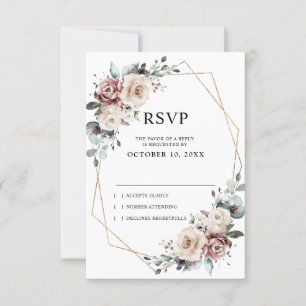 Dusty Mauve Eucalyptus Geometric Wedding RSVP Karte