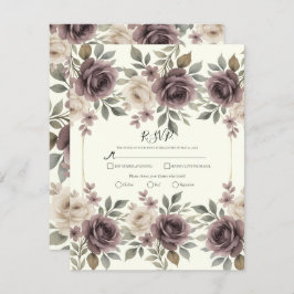 Dusty Mauve & Ivory Bloom Botanical Wedding RSVP Einladung