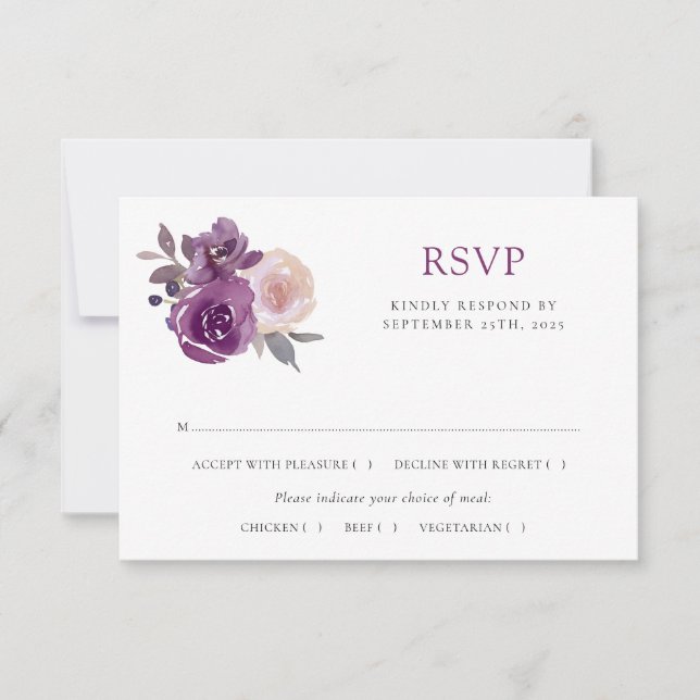 Dusty Mauve Lila Blush Botanische Hochzeit RSVP Karte (Vorderseite)