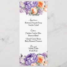 Dusty Mauve Peach Peonies Wedding Menu Card