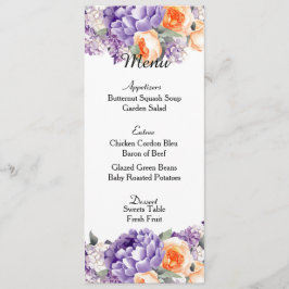 Dusty Mauve Peach Peonies Wedding Menu Card Menükarte
