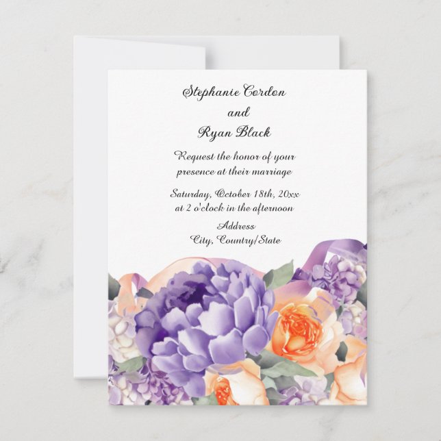 Dusty Mauve Peach Peony Wedding Einladung (Vorderseite)
