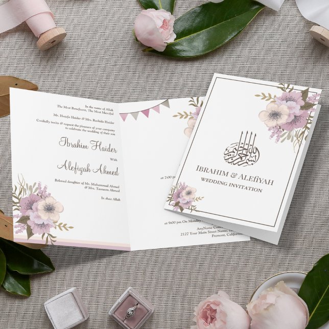 Dusty Mauve Pink Floral Islamische Hochzeit Einladung (Von Creator hochgeladen)