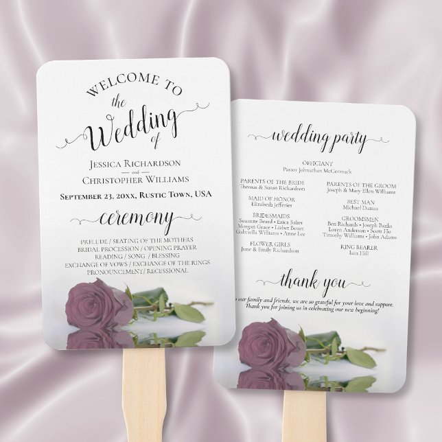 Dusty Mauve Pink Rose Elegant Hochzeitsprogramm Fächer (Front/Back)