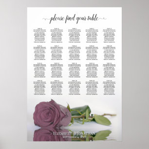 Dusty Mauve Rose 20 Table Wedding Seating Chart Poster