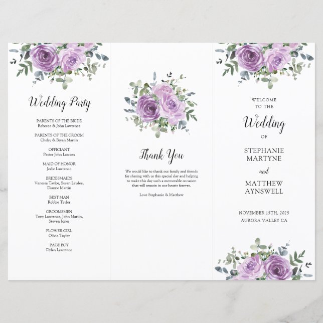 Dusty Mauve Rose Eukalyptus Order of Service (Vorderseite)