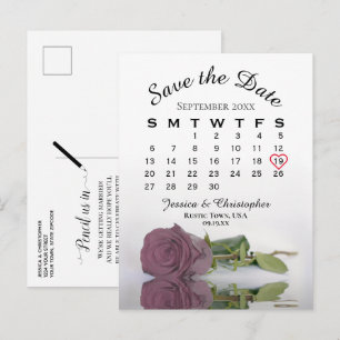 Dusty Mauve Rose Wedding Calendar Save the Date Ankündigungspostkarte