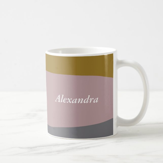 Dusty Mauve Striped Art Personalisiert Name Kaffeetasse (Rechts)