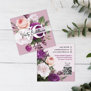 Dusty Mauve Vintag Rose Floral Simple Personal Quadratische Visitenkarte