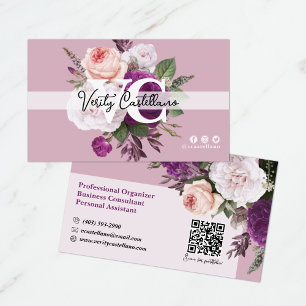 Dusty Mauve Vintag Rose Floral Simple Personal Visitenkarte