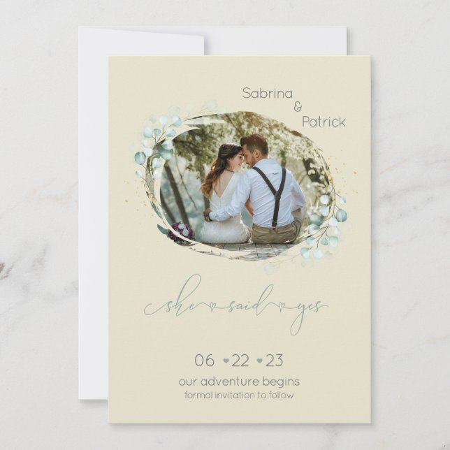 Dusty Mellow Yellow Sie sagte Yes Foto Save The Date (Vorderseite)