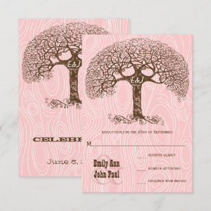 Dusty Millennium Pink Tree Barnwood Wedding RSVP Einladung