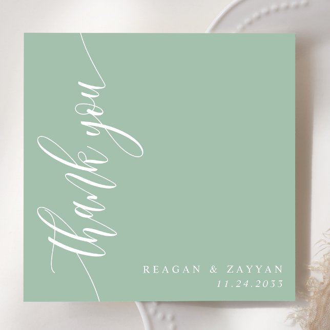 Dusty Mint Calligraphy Script Wedding Dankeskarte (Von Creator hochgeladen)