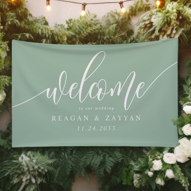 Dusty Mint Calligraphy Simple Wedding Willkommen Banner (Von Creator hochgeladen)