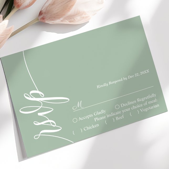 Dusty Mint Elegant Calligraphy Wedding RSVP Card (Von Creator hochgeladen)