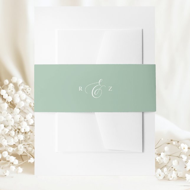 Dusty Mint Elegant Simple Monogram Wedding Einladungsbanderole (Von Creator hochgeladen)