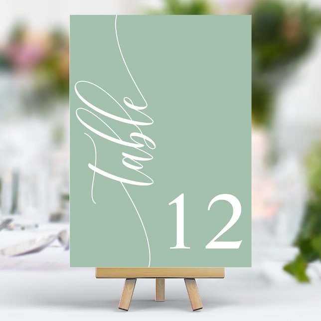 Dusty Mint Green Modern Calligraphy Wedding Tischnummer (Von Creator hochgeladen)