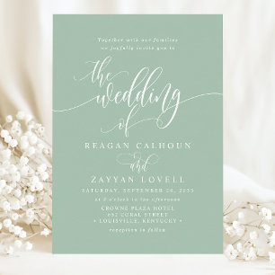Dusty Mint Simple Modern Script Wedding Einladung