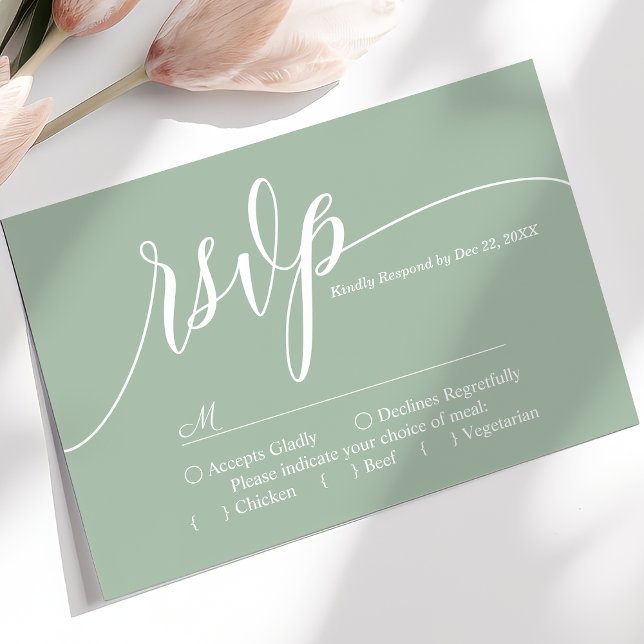 Dusty Mint Simple Script Wedding RSVP Card (Von Creator hochgeladen)