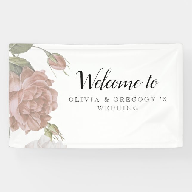 Dusty Modern Rose Elegant Wedding Floral Backdrop Banner (Horizontal)