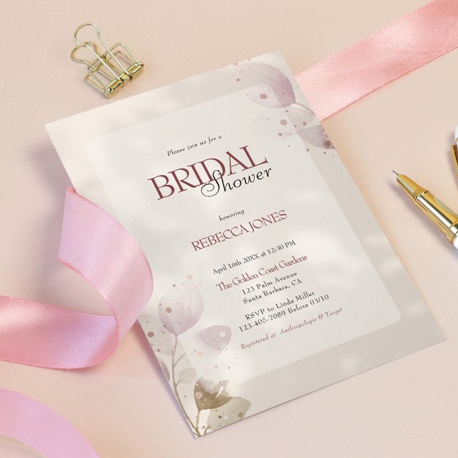 Dusty Mute Blush Pink Floral Foto Brautparty Einladung (Von Creator hochgeladen)